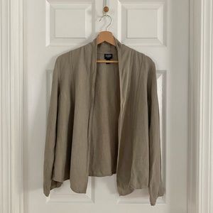 Eileen Fisher Taupe Linen Blend Open Front Jacket